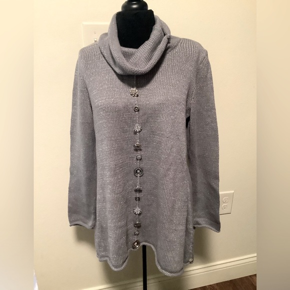 Vintage America Sweaters - Pure Handknit s/m p/m women’s gray cowl neck 100% cotton pullover sweater